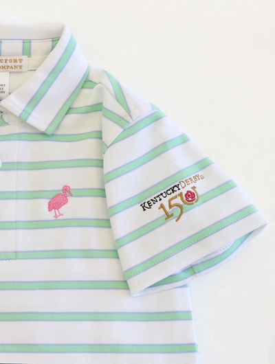 Prim & Proper Polo - Worth Avenue White, Park City Periwinkle, And Grace Bay Green Stripe With Hamptons Hot Pink Stork