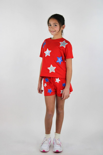 White and blue sequins stars shirt