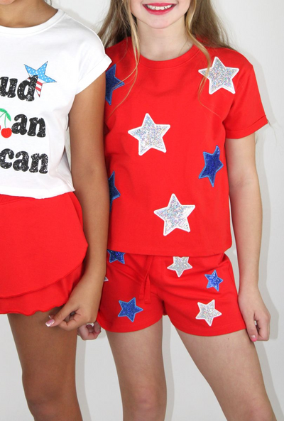 White and blue sequins stars short