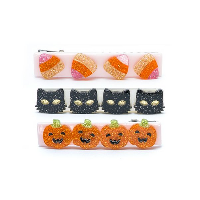 Cat Candy Corn & Pumpkin Hair Clips