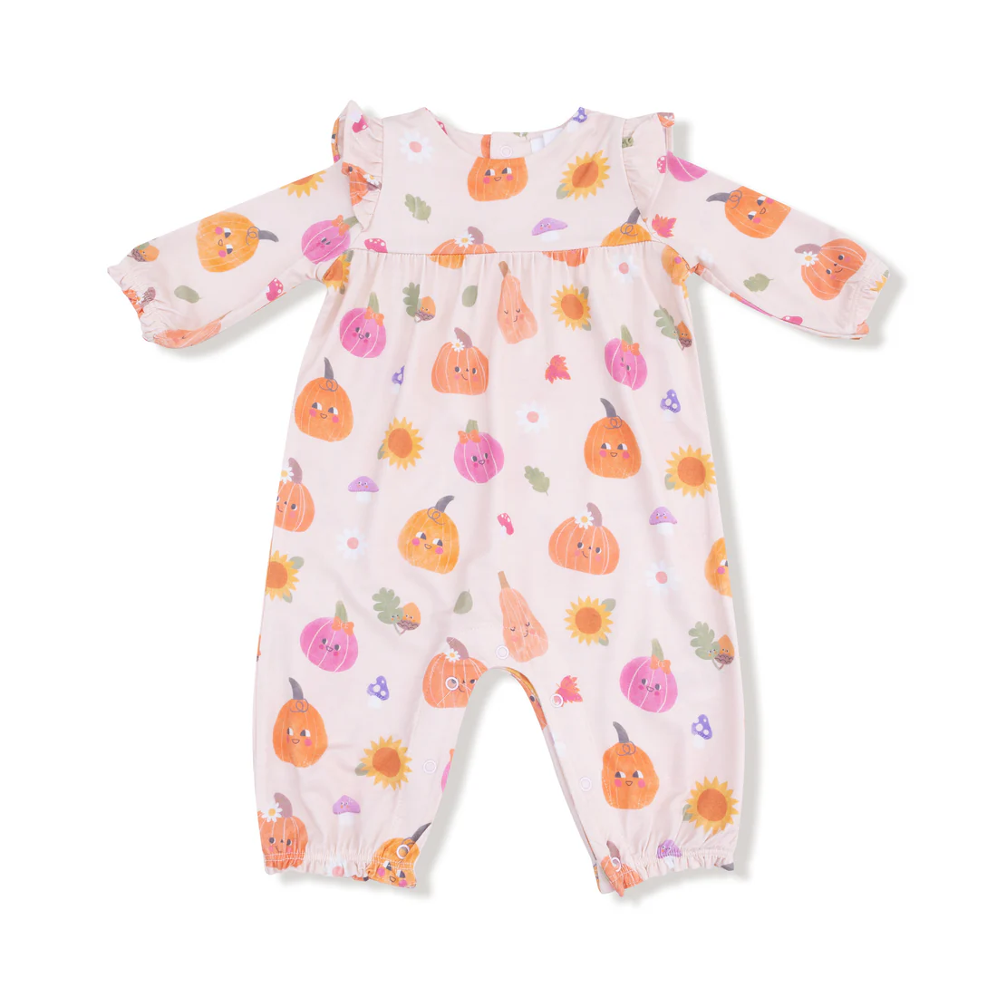 Autumn Pumpkins - Pink  Ruffle Sleeve Romper