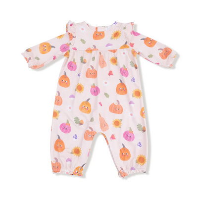 Autumn Pumpkins - Pink  Ruffle Sleeve Romper