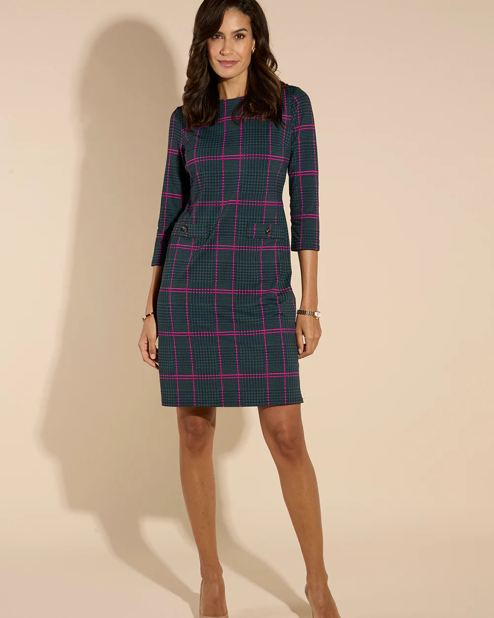 Anna Dress Jude Cloth - Glen Plaid Pine Navy