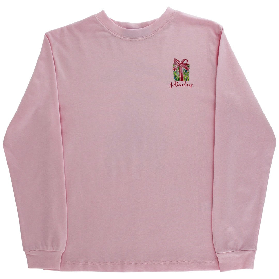 J. Bailey Girl's Logo Tee - Santa Tree on Pink