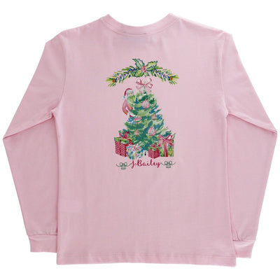 J. Bailey Girl's Logo Tee - Santa Tree on Pink