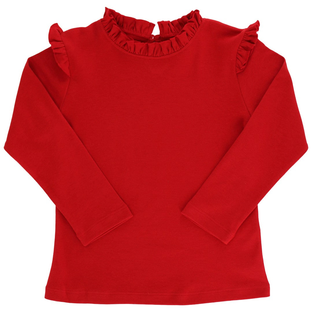 Long Sleeve Tee with Ruffle - Red