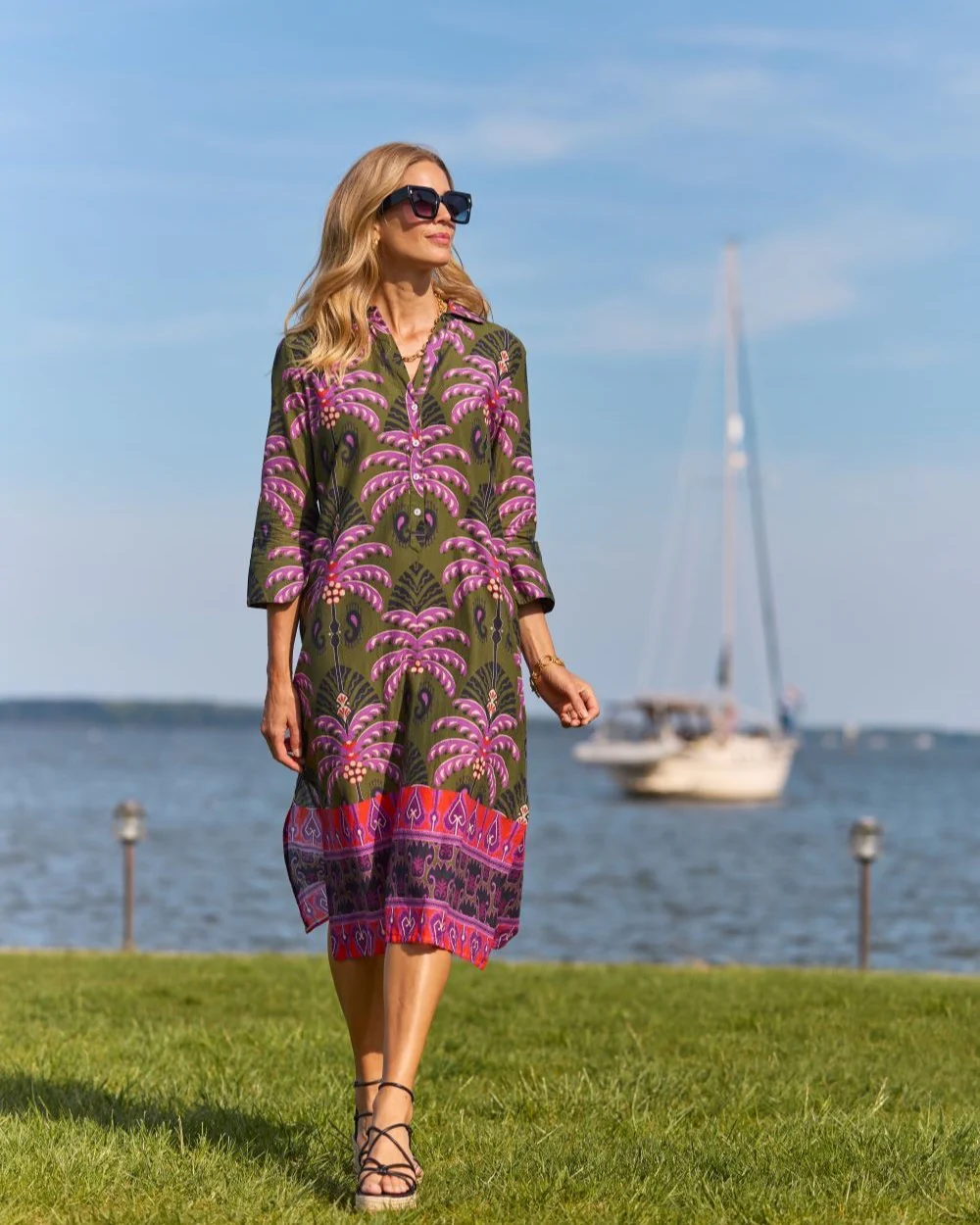 Kallan Dress Cotton Voile Decorative Frond Loden