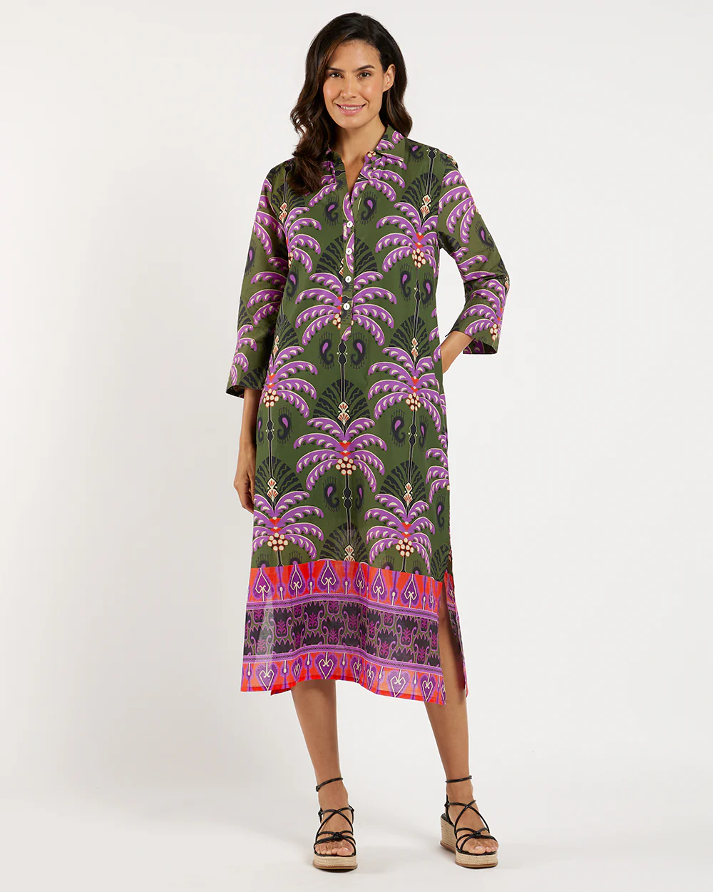 Kallan Dress Cotton Voile Decorative Frond Loden