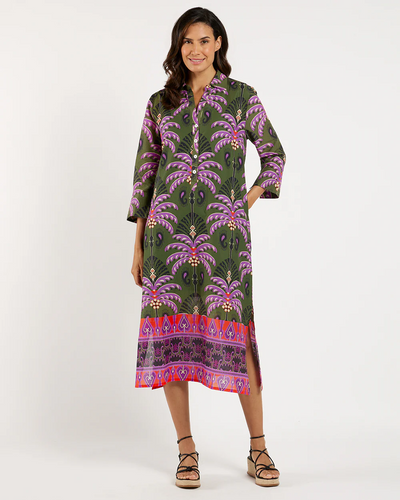 Kallan Dress Cotton Voile Decorative Frond Loden