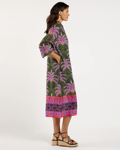 Kallan Dress Cotton Voile Decorative Frond Loden