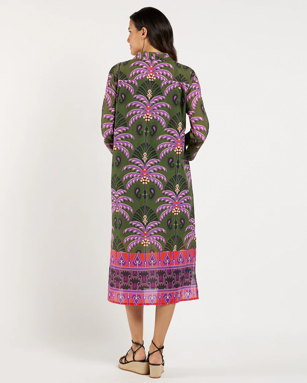 Kallan Dress Cotton Voile Decorative Frond Loden