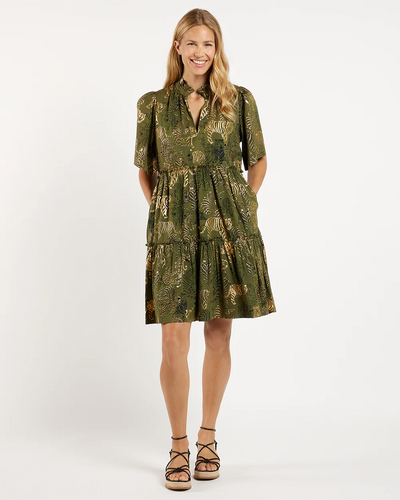 Shirley Dress Cotton Voile Tiger Safari Loden Gold