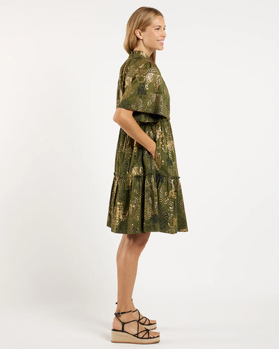 Shirley Dress Cotton Voile Tiger Safari Loden Gold