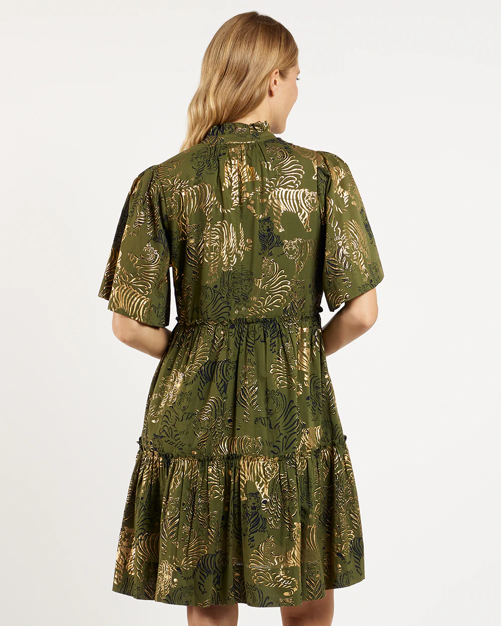 Shirley Dress Cotton Voile Tiger Safari Loden Gold