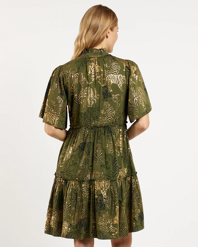 Shirley Dress Cotton Voile Tiger Safari Loden Gold