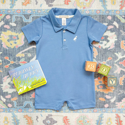 Sir Proper's Romper - Barbados Blue With Worth Avenue White Stork