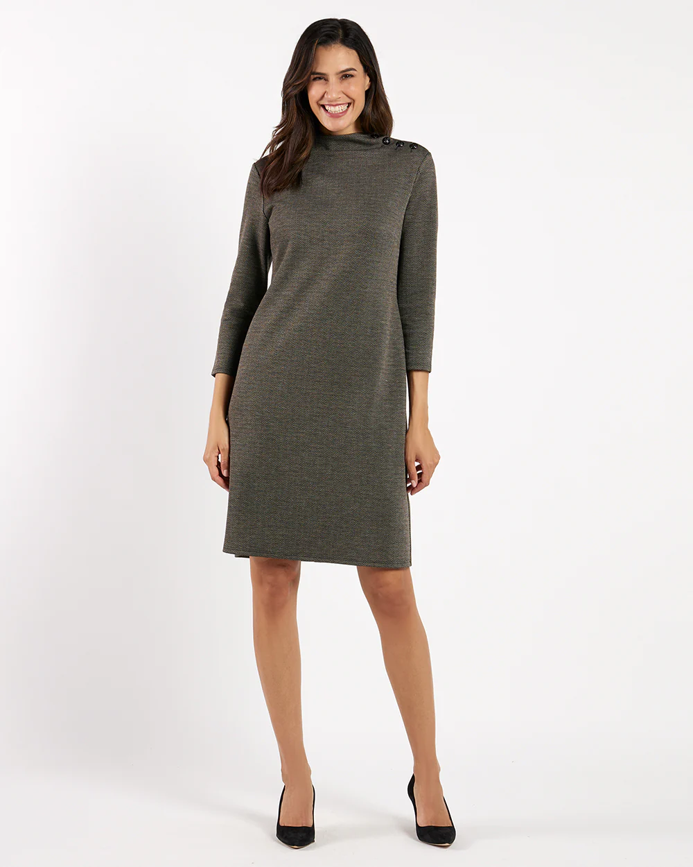 Gertie Dress Textured Plaid - Brown Glen Plaid