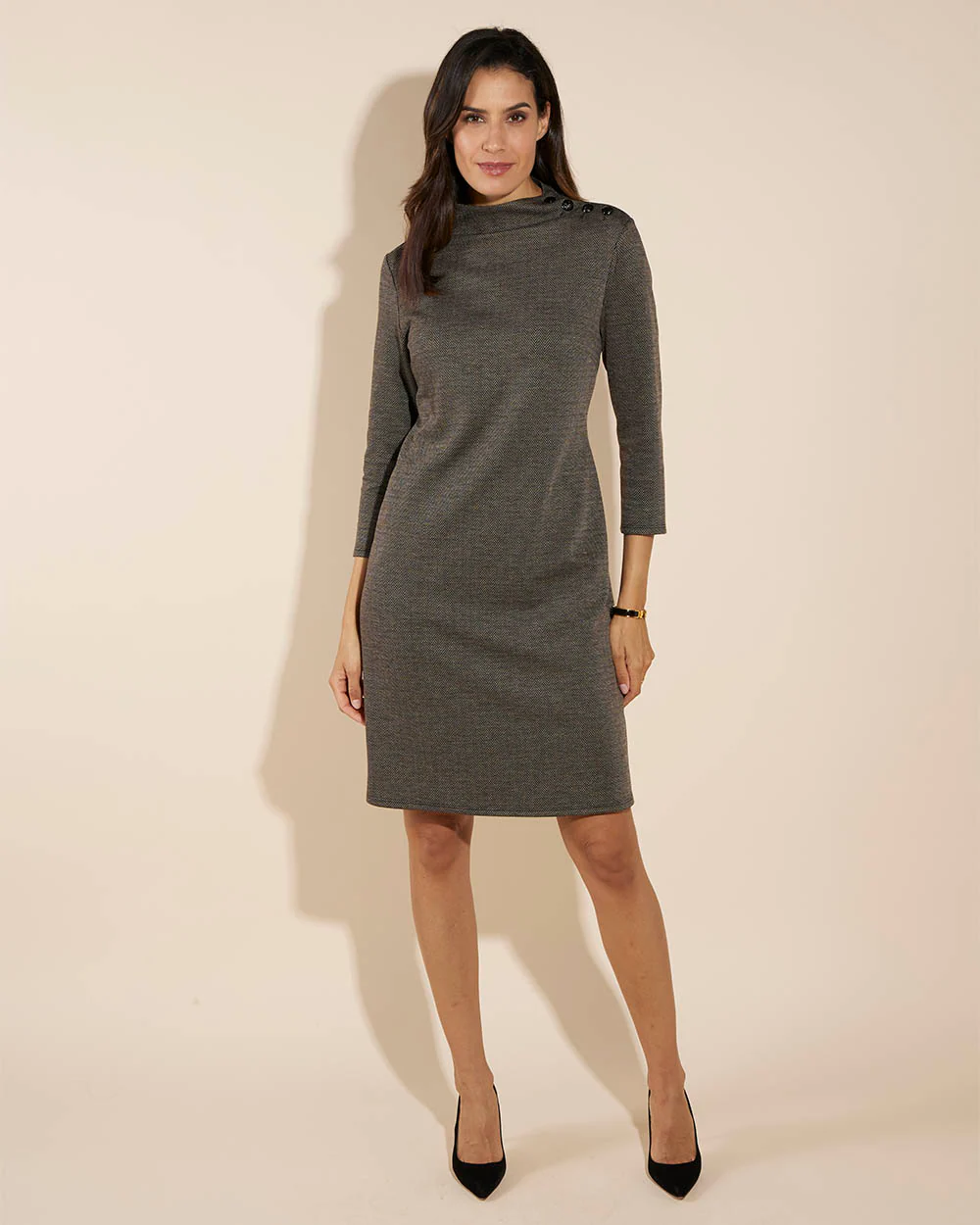 Gertie Dress Textured Plaid - Brown Glen Plaid