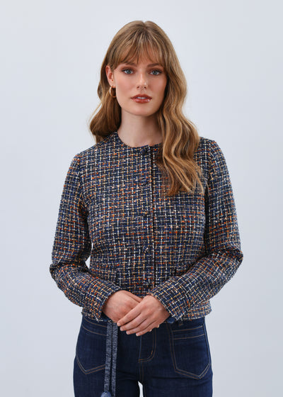 Collarless Tweed Jacket