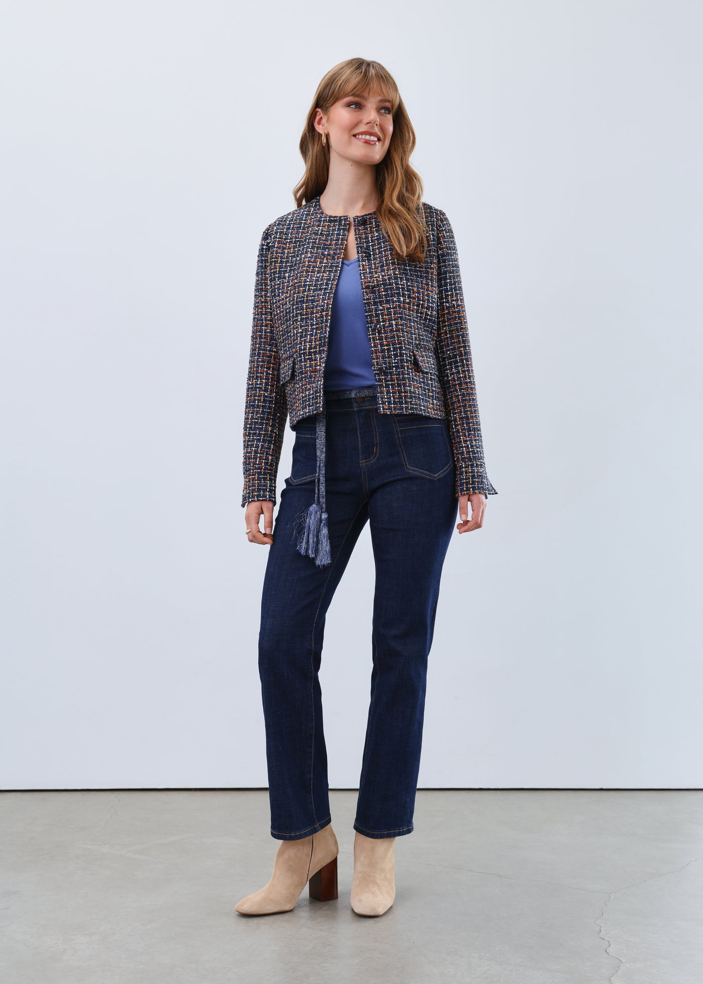 Collarless Tweed Jacket