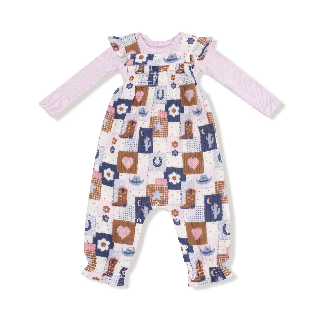 Patchwork Cowgirl  Smocked Overall Set