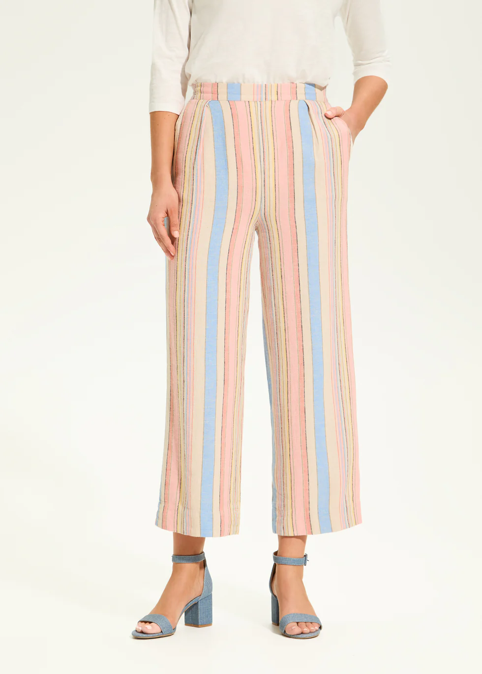 Pull-On Wide Crop Trouser, Aperol Stripe