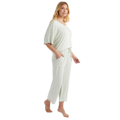 Dream Relaxed V-neck Capri Set - Capri Pants and Matching Top - Sage