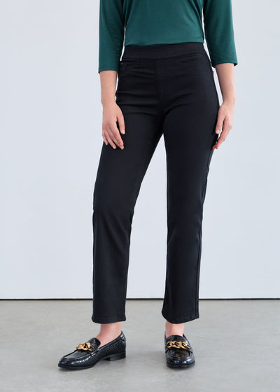 Black Pull-on Straight Ankle Pant
