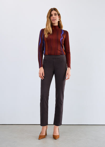 Rich Brown Pull-on Straight Ankle Pant
