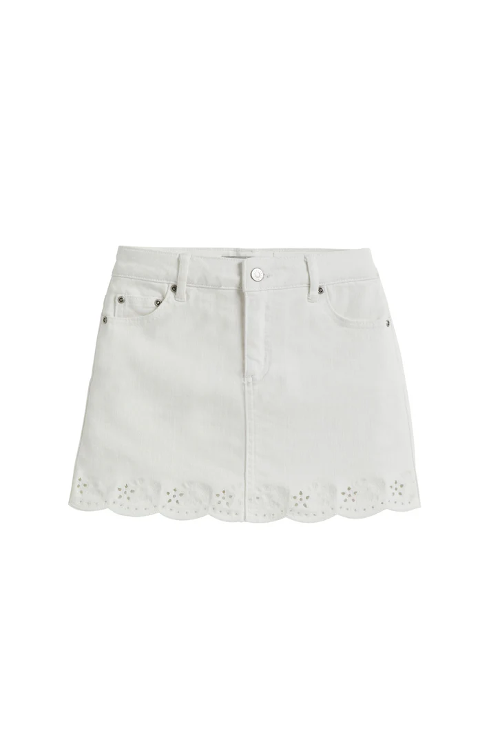 Floral embroidery eyelet hem skort - White