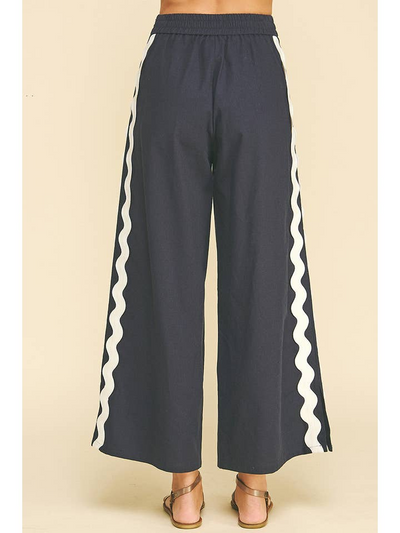 Wide Leg Navy Pant with Ric Rac