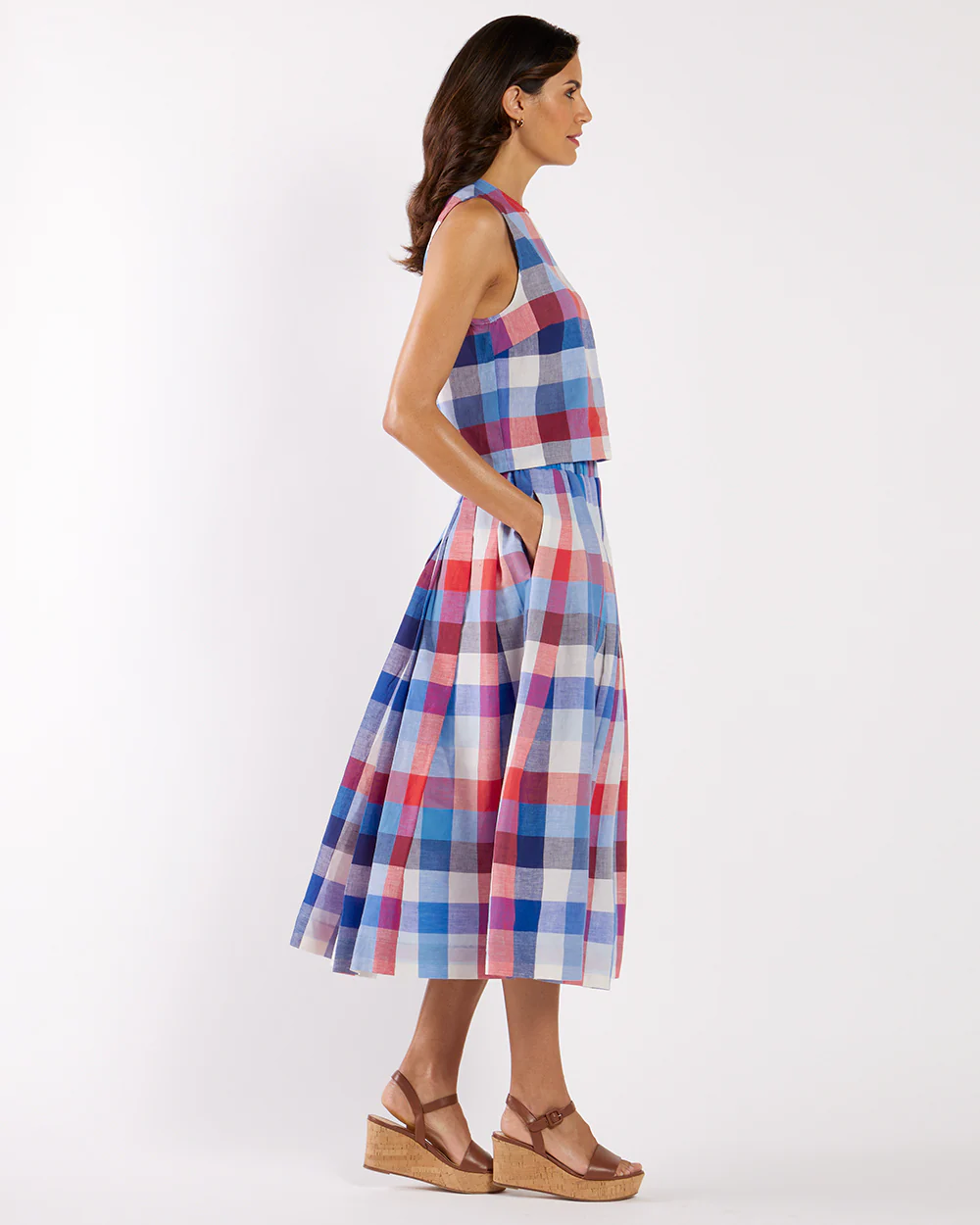 Gretel Top Stretch Linen - Montauk Plaid