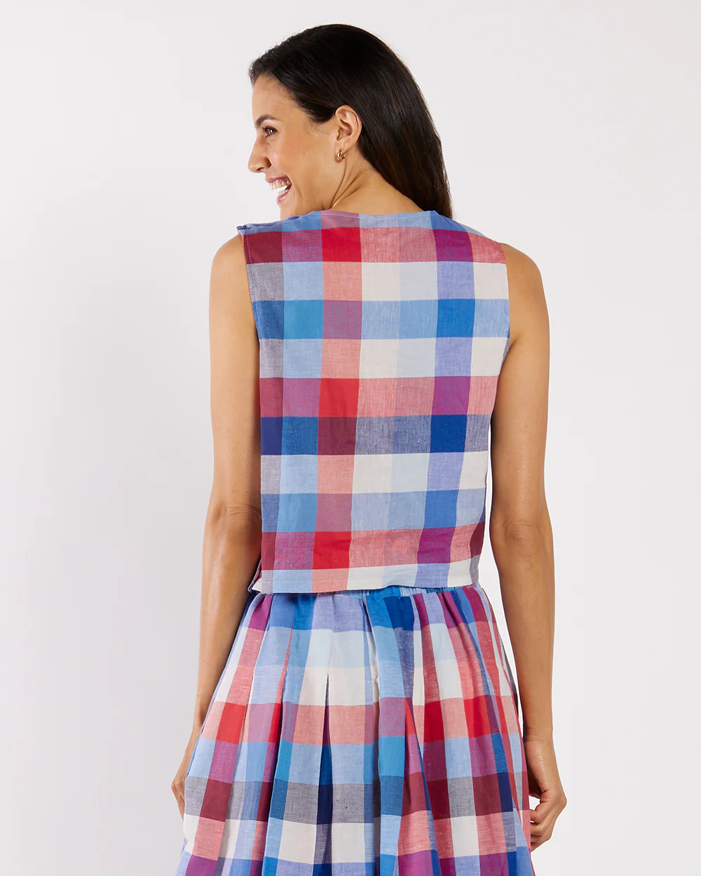 Gretel Top Stretch Linen - Montauk Plaid