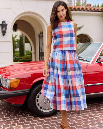 Gretel Top Stretch Linen - Montauk Plaid