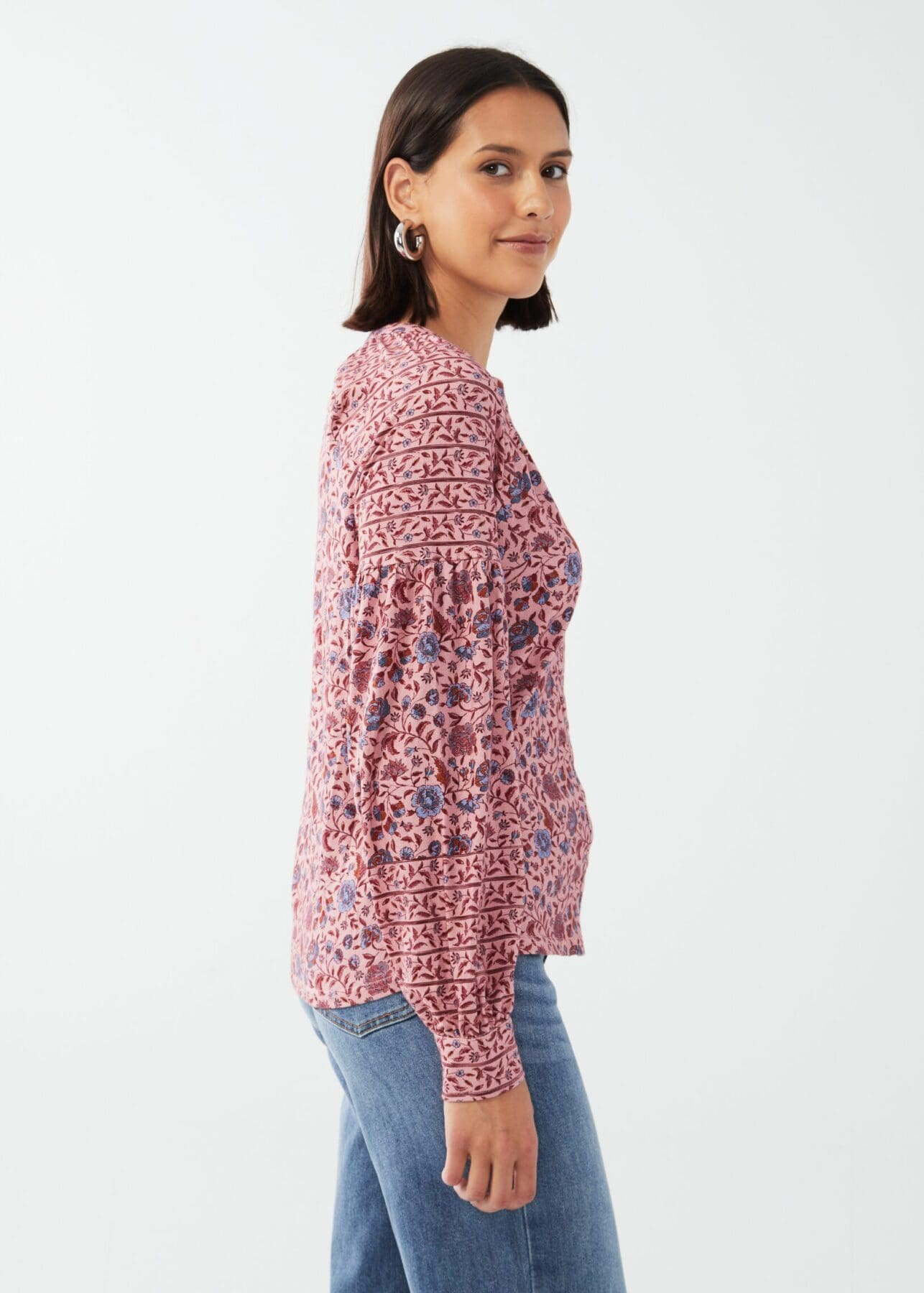 Long Sleeve Printed Knit Shirt - Pink Modern