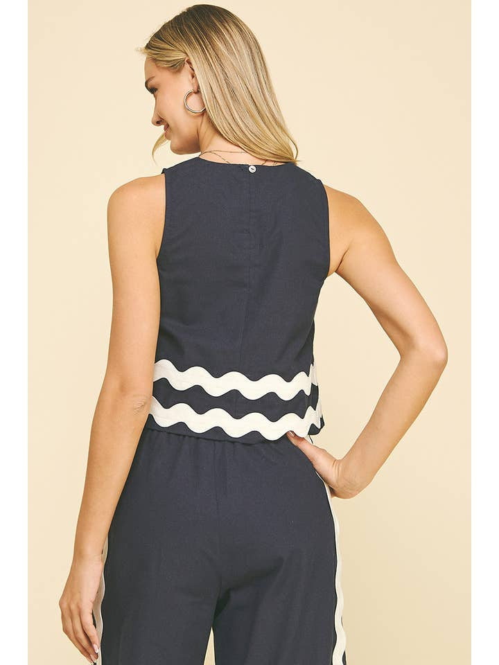 Cropped Navy Top with Ric Rac