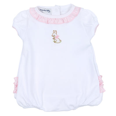 Vintage Bunny Embroidered Ruffle Short Sleeve Bubble