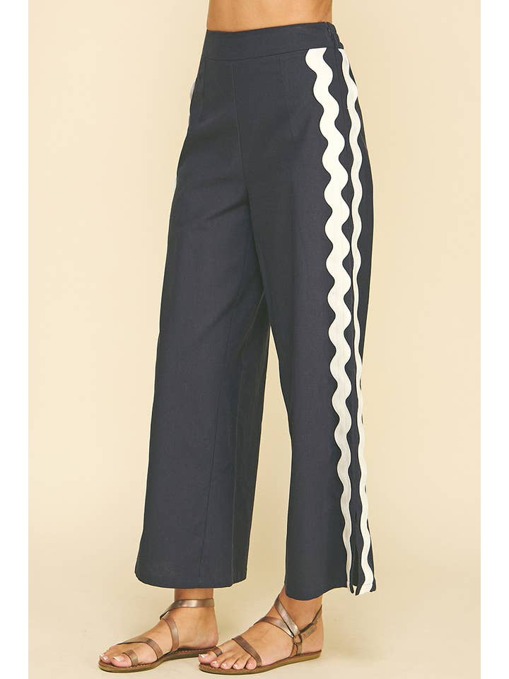 Wide Leg Navy Pant with Ric Rac