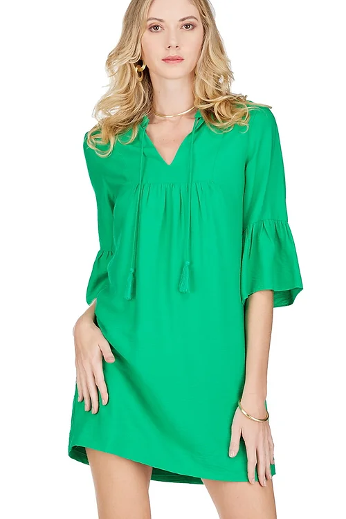 Bell Sleeve Dress - Green