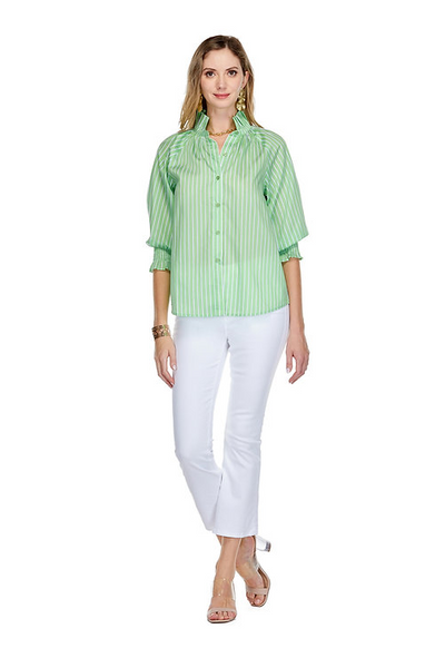 Green Stripe Gathered Neck Blouse