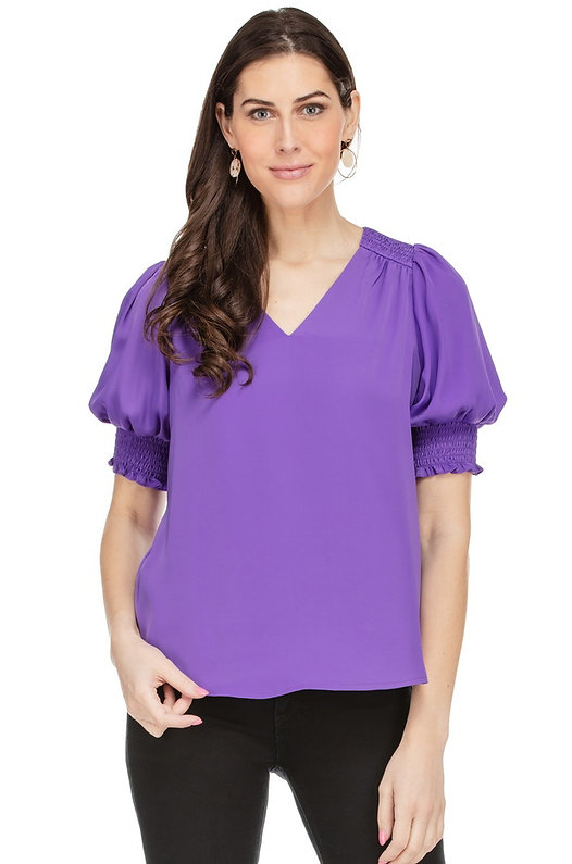 Purple Smocked Sleeve & Shoulder Top