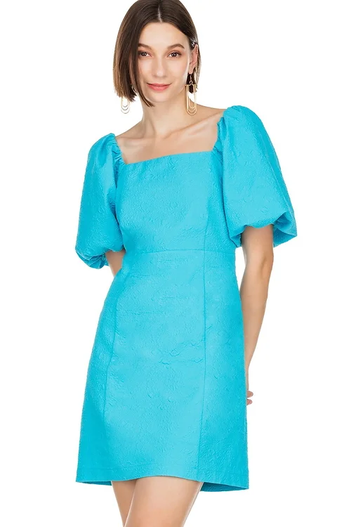 Puff Sleeve Fitted Dress - Ocean