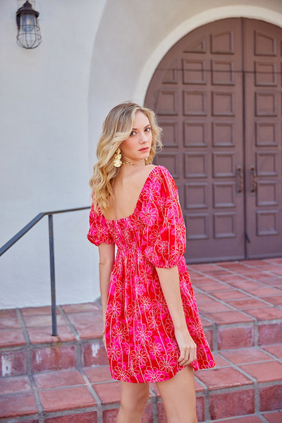 Red Embroidered Daisy Dress