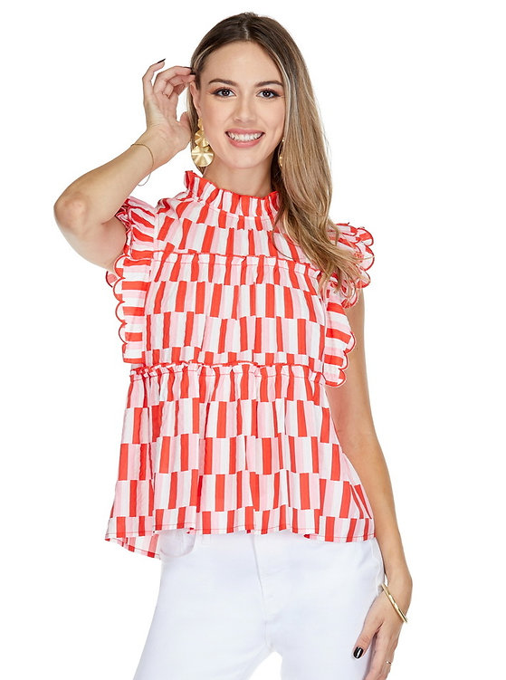 Red Medley Scallop Top