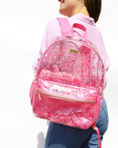 Pink Party Confetti Pink Clear Backpack - Large