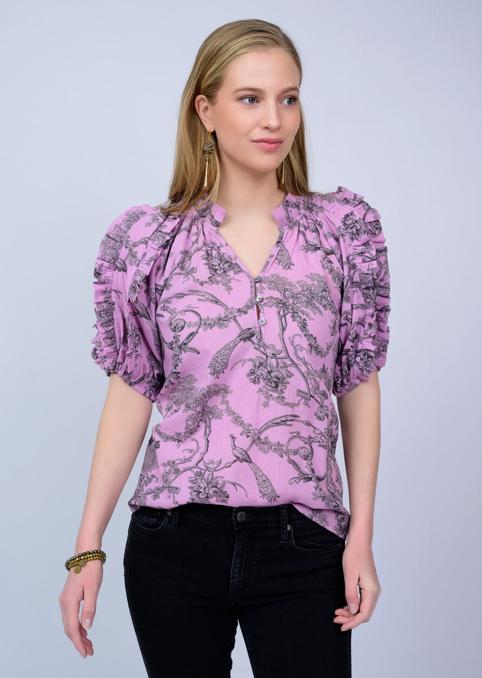 Lilac Puff Sleeve Toile Top