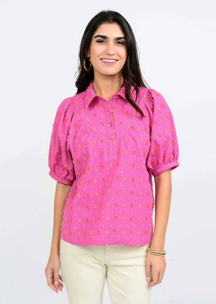 Pink Clip Dot Stripe Top