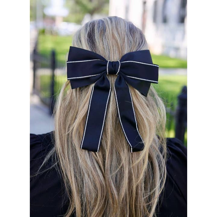 Winifred Cz Lined Hair Bow Black