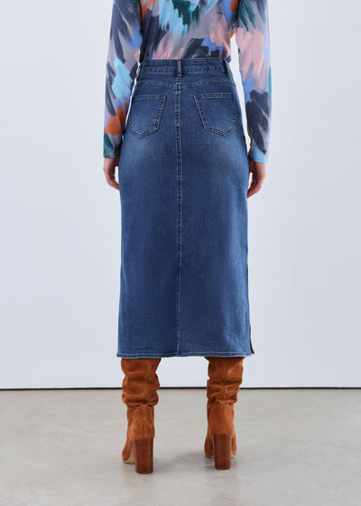 Column Skirt - Dark Wash