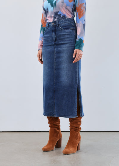 Column Skirt - Dark Wash